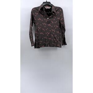 TYEBS Women's Vintage Brown Floral Button-Down Long Sleeve Top SZ 18